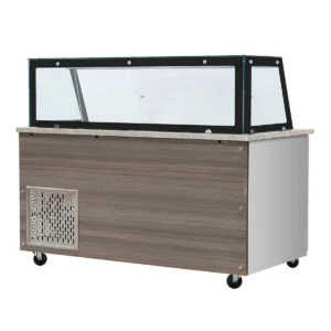 SNACK-Line, kold disk, 4x GN1/1, granit rosa-grå, 153x82x85,5, klart glas med sort kant, uden mellemlag, H=396 mm